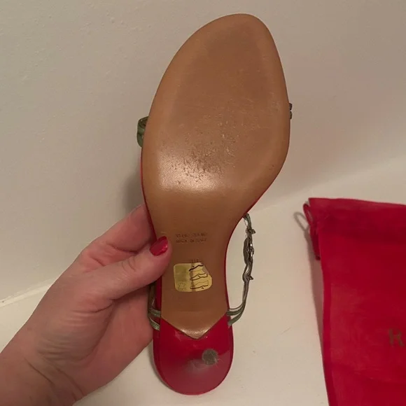 Rene Caovilla Red and Gold Embellished Heels - Picture 4 of 8